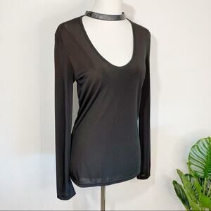 Reiss Faux Leather Choker Neck Long Sleeve Shirt Size Medium